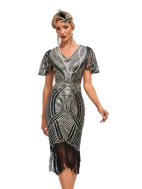 1920s Cap Sleeves Tassel Sequined Dress