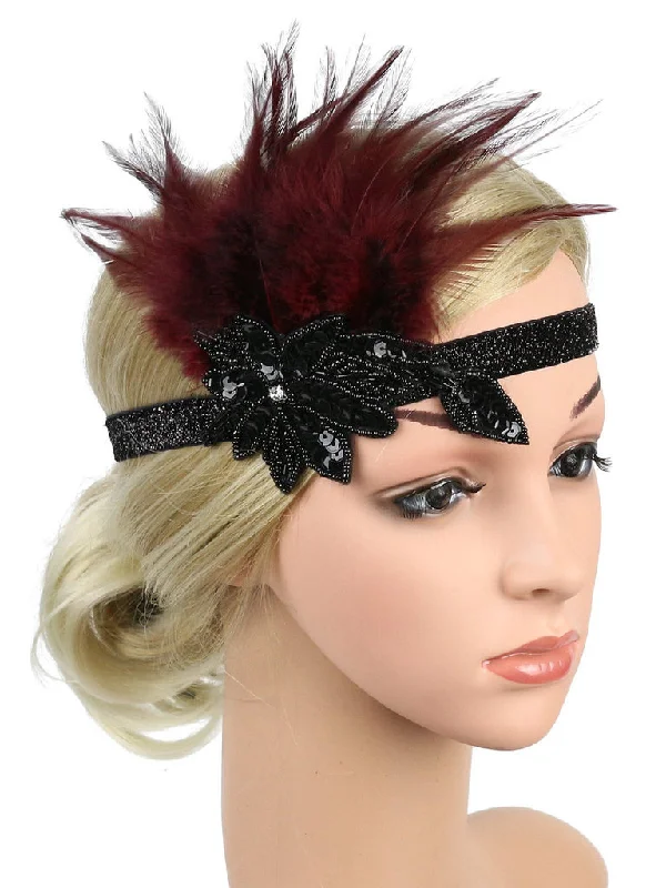 [US Warehouse] 1920s Feather Sequins Rhinestone Headband