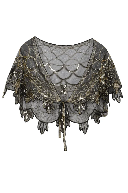 1920s Gold Flower Sequin Women Cape