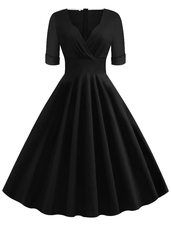 1950s Solid Sweetheart Fold Swing Dress