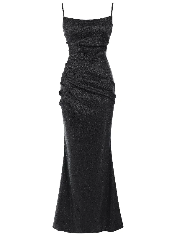 Black 1920s Glitter Floor-Length Straps Dress