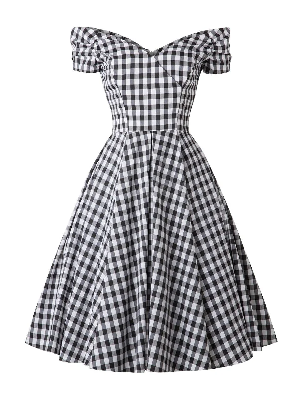 Black 1950s Plaid Swing Dress