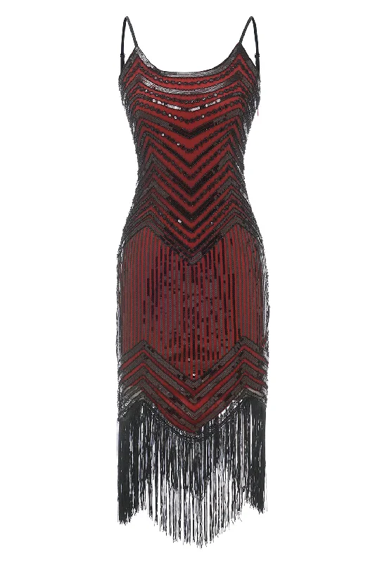 Black Red Spaghetti Straps 1920s Dress