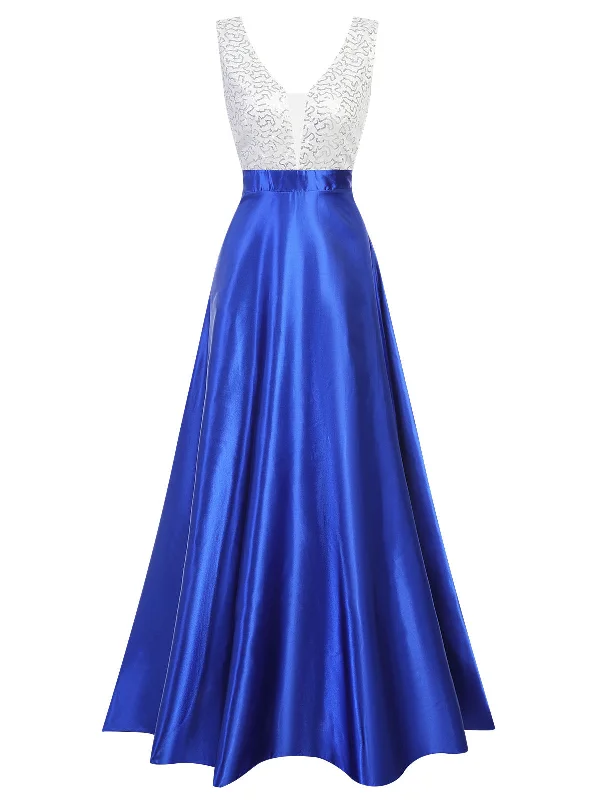 Blue 1920s V-Neck Sequined Formal Dress