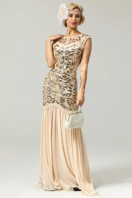 Champagne 1920s Flapper Glitter Dresses