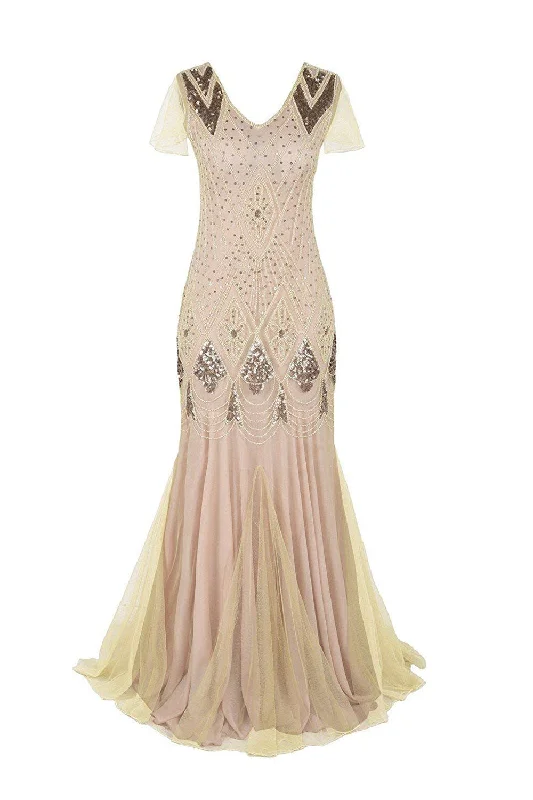 Pink 1920s Sequins Flapper Long Dress