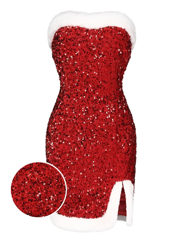 [Pre-Sale] Red 1960s Strapless Sequined Dress