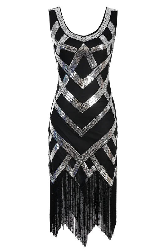 Silver Sequins 1920s Fringe Flapper Dress