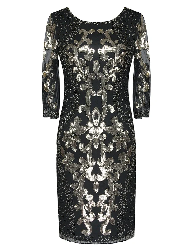 [US Warehouse] 1920s 3/4 Sleeve Mesh Sequin Gatsby Dress