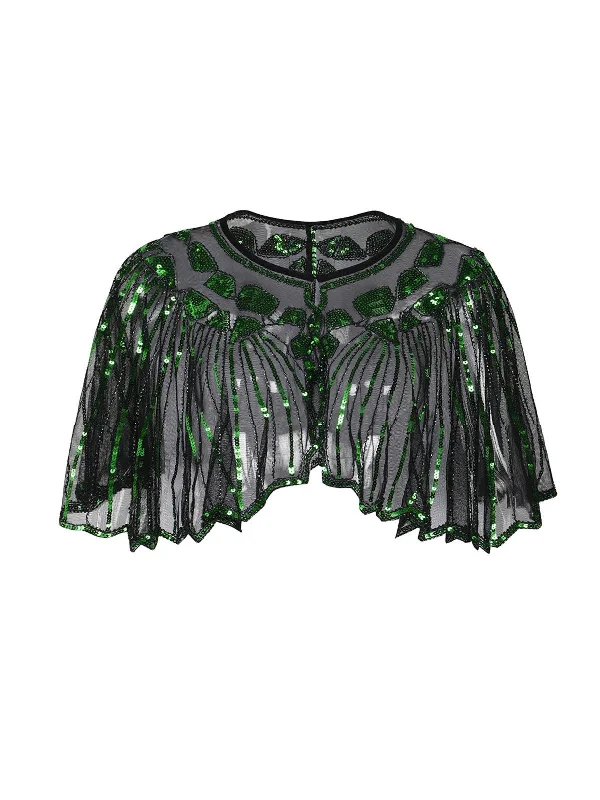 [US Warehouse] Green 1920s Shawl Beaded Sequin Flapper Cape