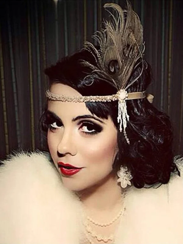 [US Warehouse] Apricot 1920s Feather Flapper Headband