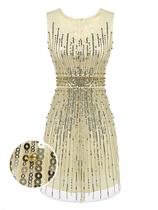 [US Warehouse] Beige 1920s Sequined Embellished Dress