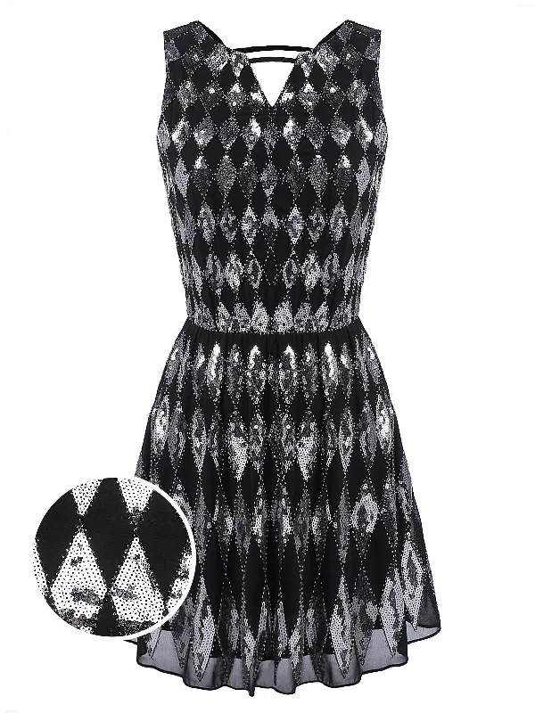 [US Warehouse] Black 1920s Sequined Backless Geometric Dress