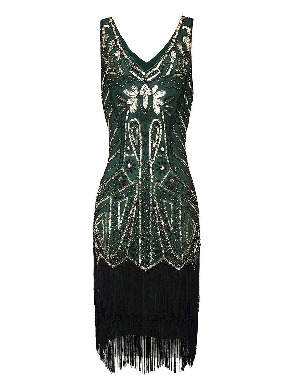 [US Warehouse] Green 1920s Sequin Fringed Flapper Dress