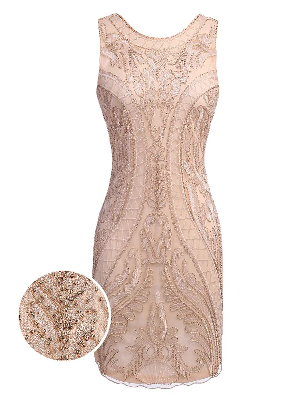 [US Warehouse] Pink 1920s Beaded Embroidery Dress