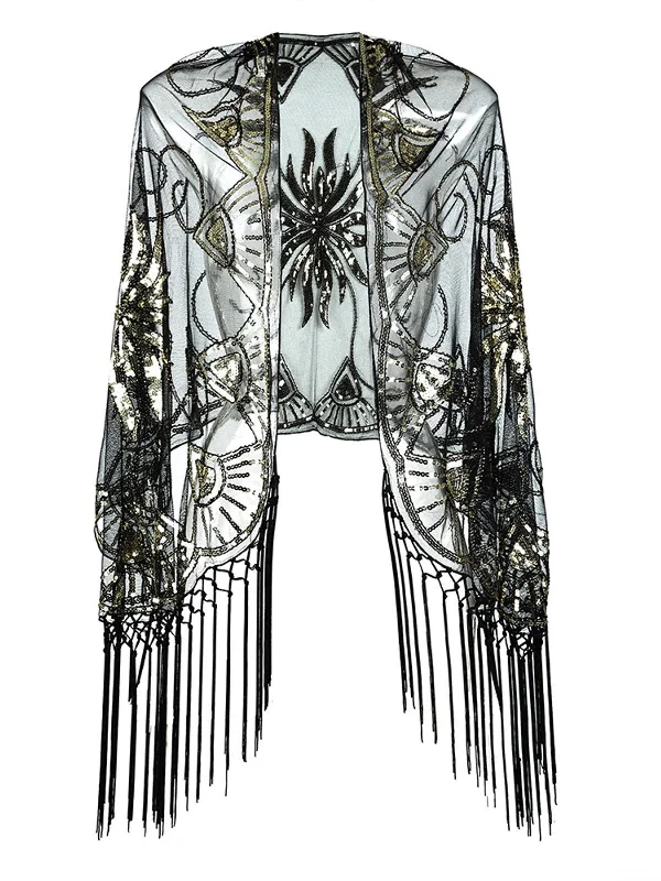 [US Warehouse] Vintage Sequin Handmade Fringed Cape