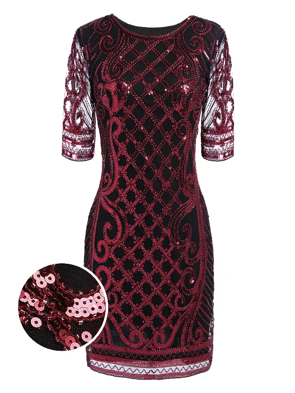 [US Warehouse] Wine Red 1920s Sequined Embellished Dress