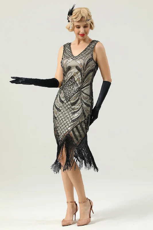 Women Gold 1920s Fringe Sequin Dress