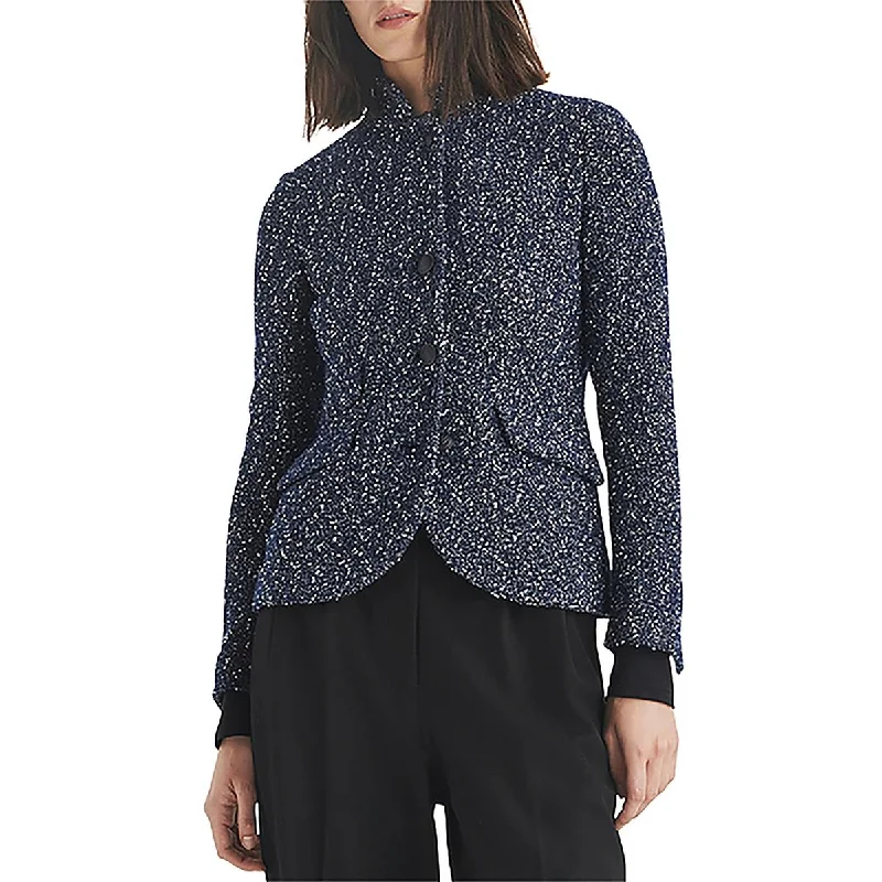 Slade Womens Wool Blend Tweed Collarless Blazer