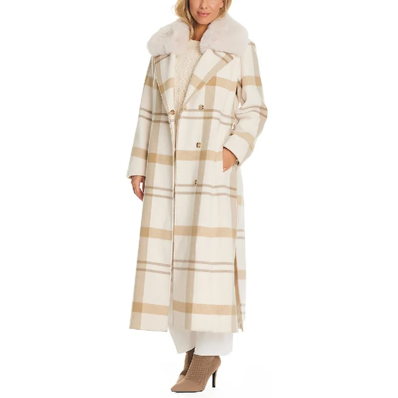 Womens Wool Blend Faux Fur Trim Walker Coat