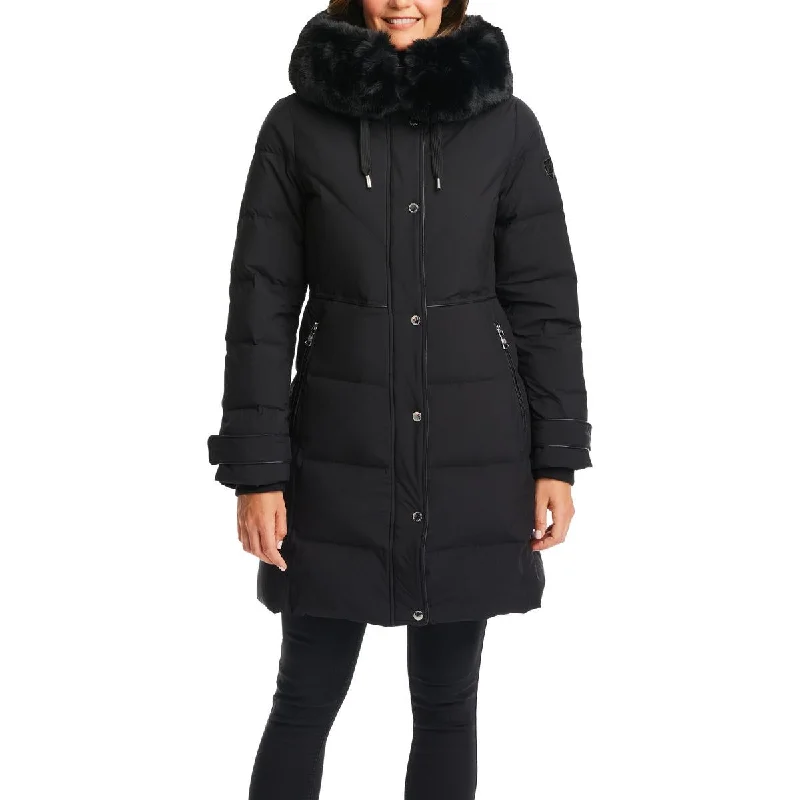 Womens Faux Fur Trim Hooded Parka Coat