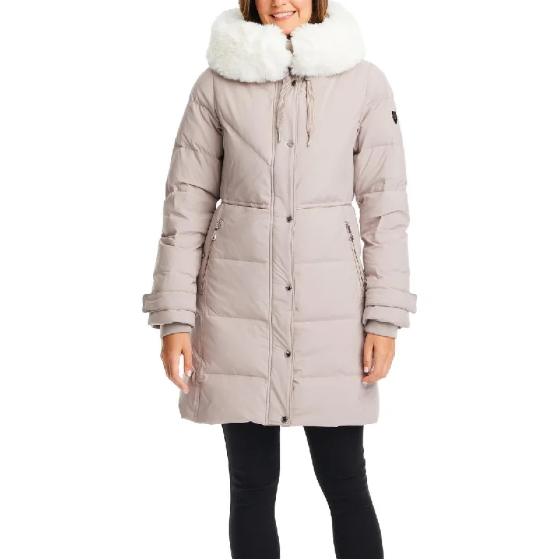 Womens Faux Fur Trim Cold Weather Parka Coat