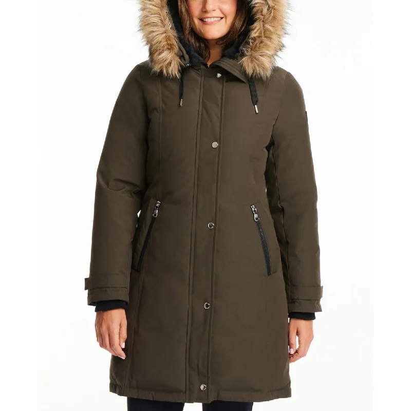 Womens Faux Fur Trim Hooded Parka Coat