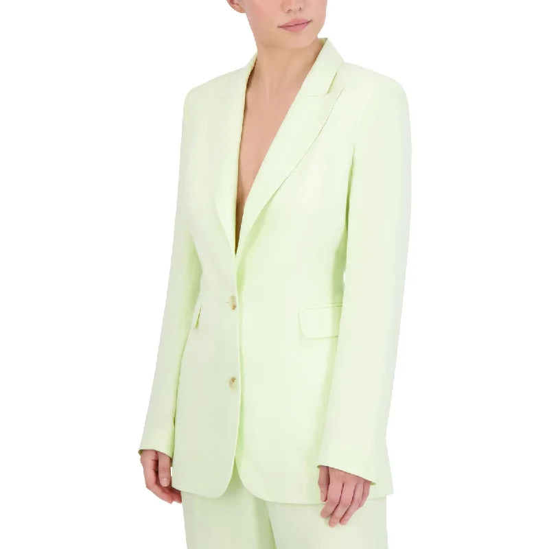 Womens Linen Notch Collar Two-Button Blazer