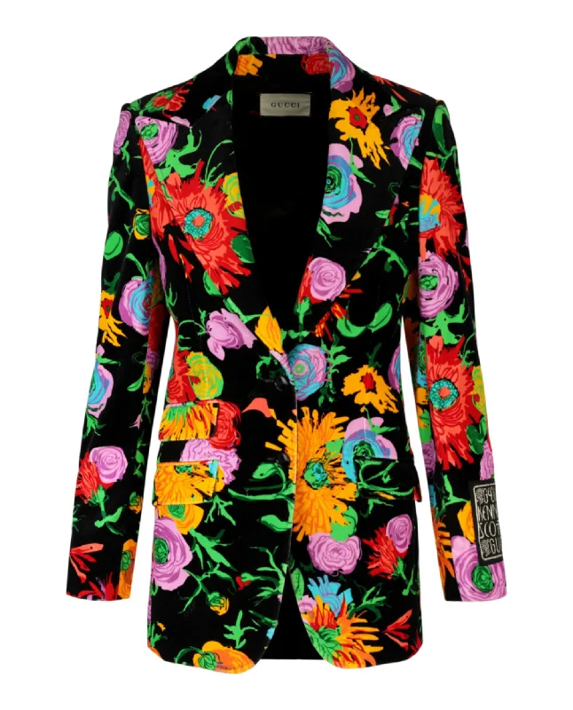 Gucci Womens  X Ken Scott Floral Print Velvet Jacket