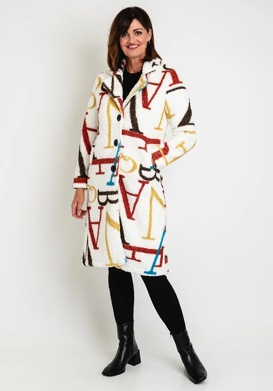 Dolcezza Bold Letter Graphic Teddy Coat, Cream Multi