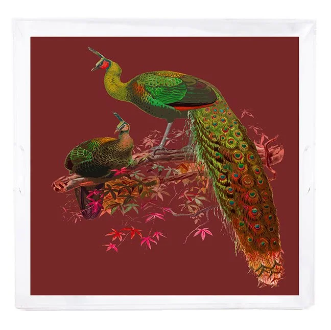 Family Pheasants Maple 18X18 Acrylic Tray