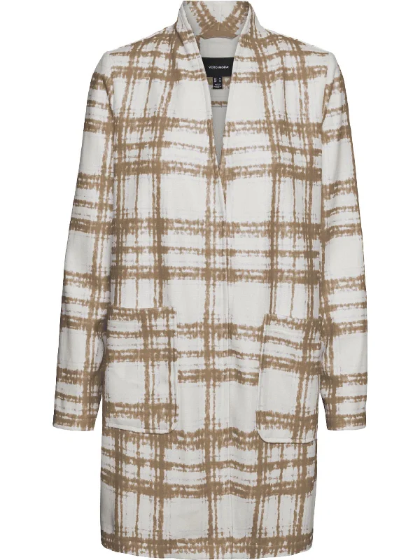 Freja Womens Plaid Midi Fleece Jacket