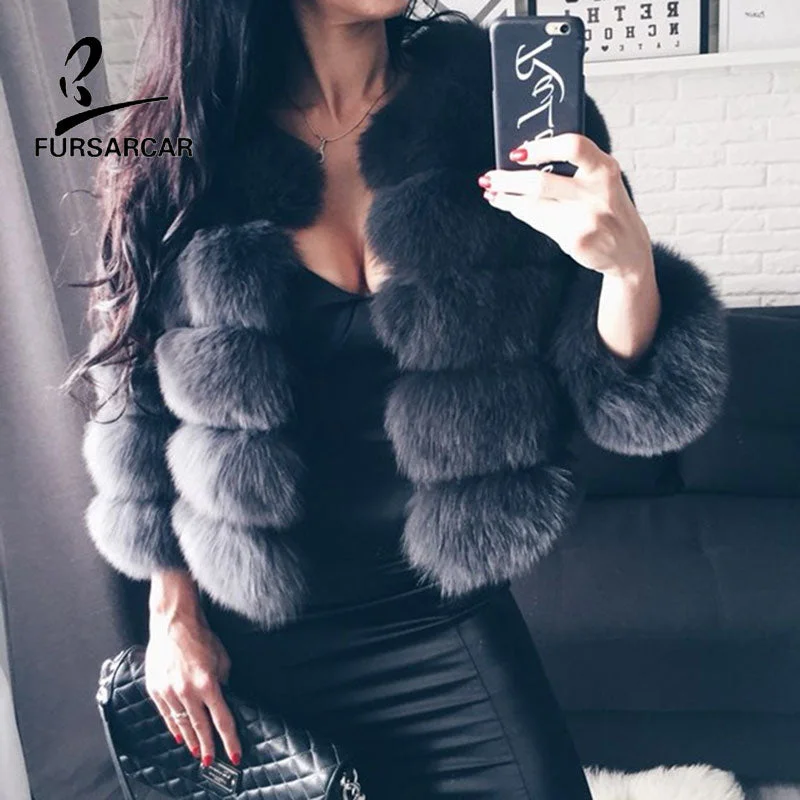 FURSARCAR Real fur Coat For Women Winter natural fur Jacket Fashion Short silm Outwear Luxury Natural Real Fur Coat real Fur