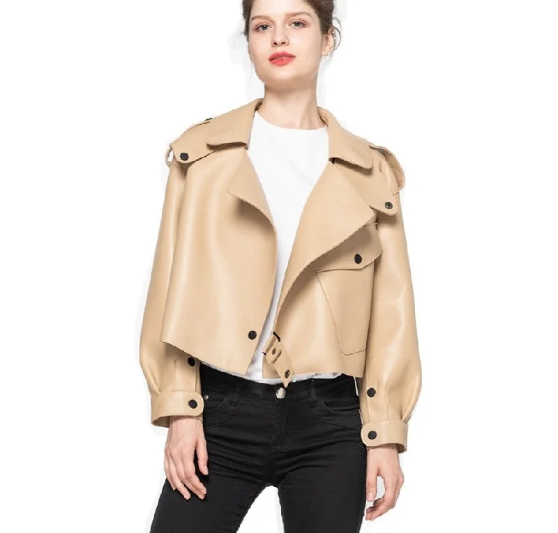 Genuine Leather Moto Jackets Classy Short Loose