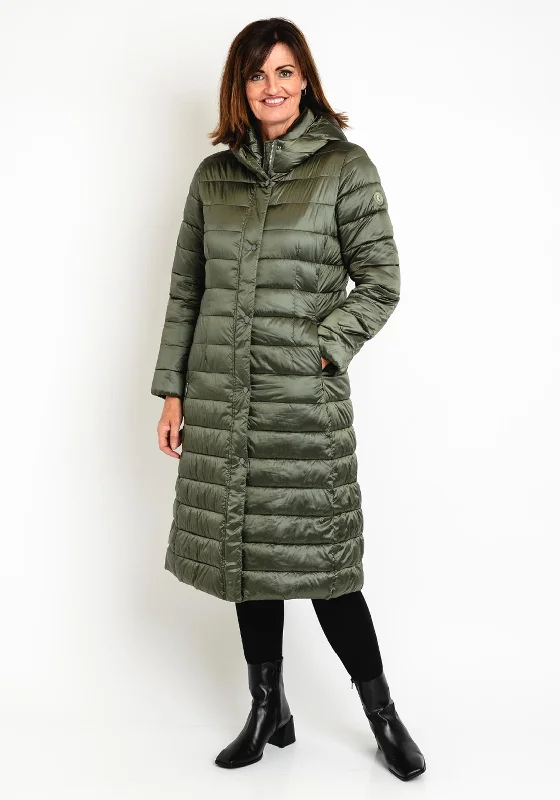 Green Goose High Shine Padded Long Coat, Khaki