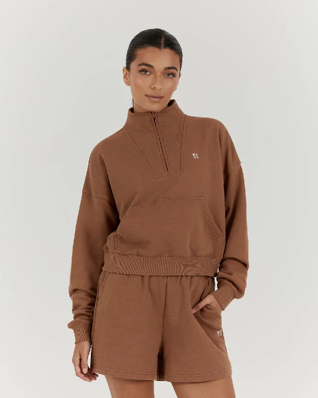 LEISURE 1/4 ZIP JUMPER - MOCHA