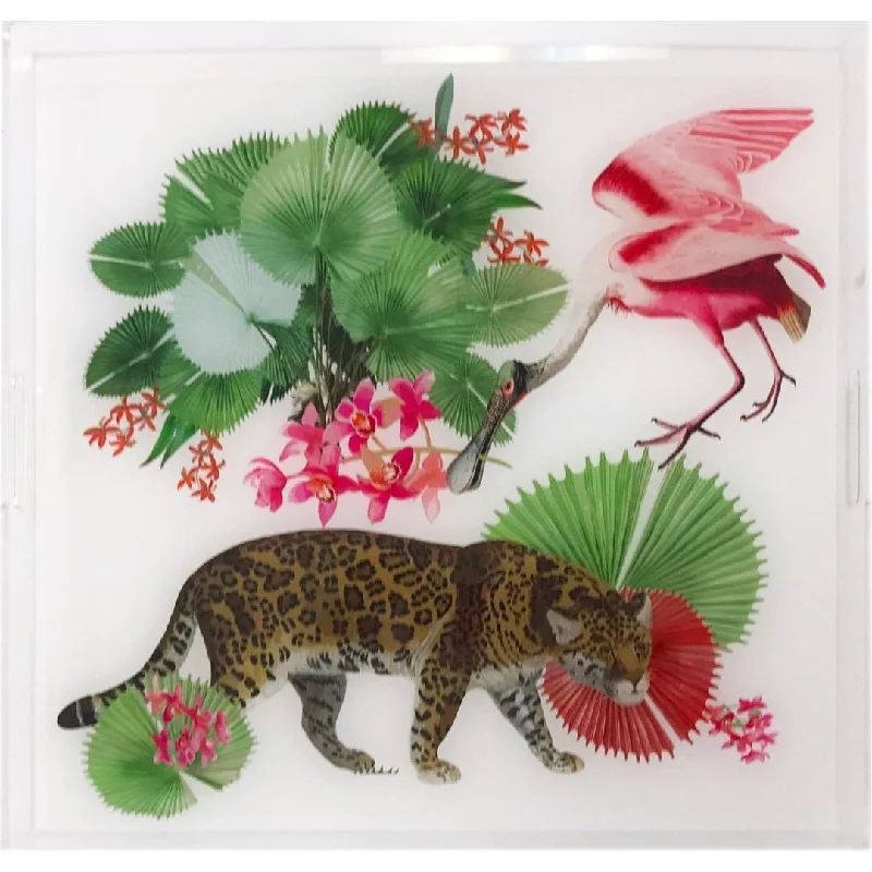 LEOPARD WALK COLORFUL 18X18" ACRYLIC TRAY