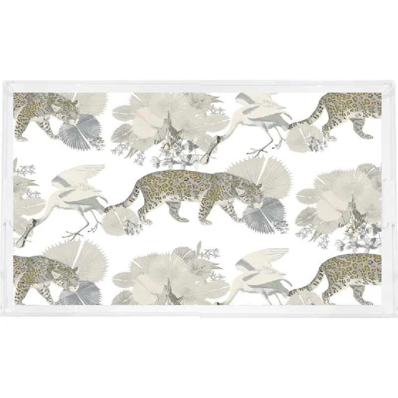 LEOPARD WALK CREAM 22.5X14.5 ACRYLIC TRAY