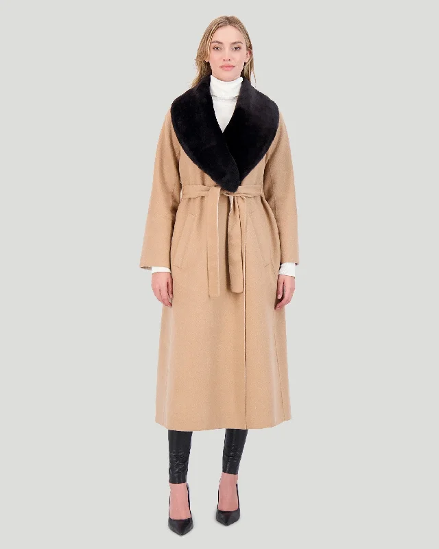 Loro Piana Wool Short Coat with Select Shearling Lamb Collar