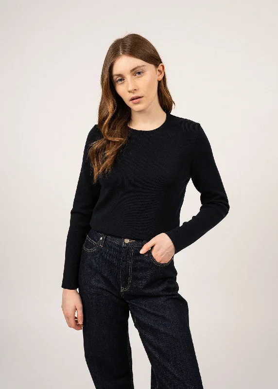 Molène fine jumper - in wool, round neck (NAVY)