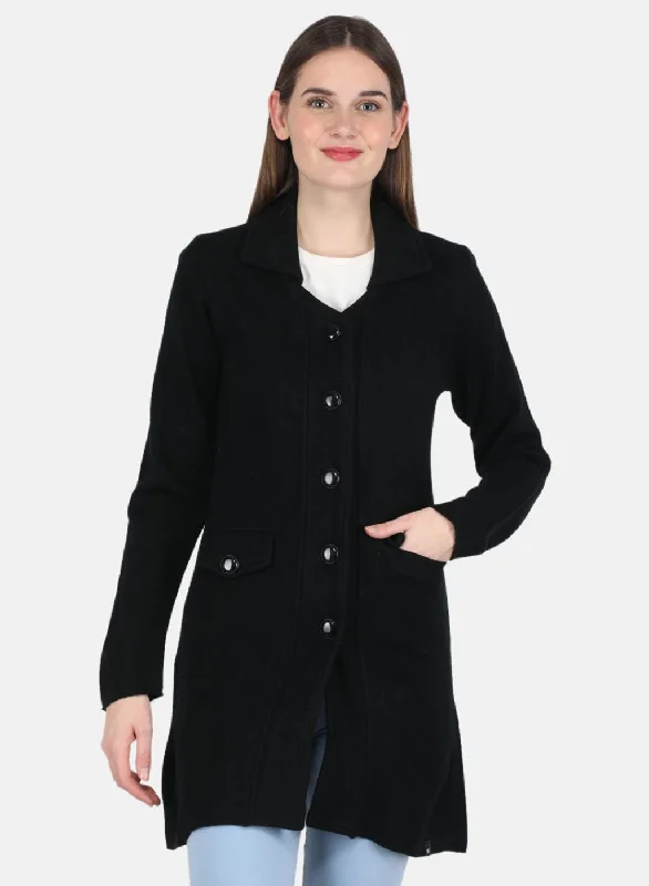 Women Black Self design Coat