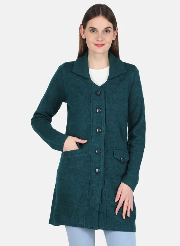 Women Green Self design Coat