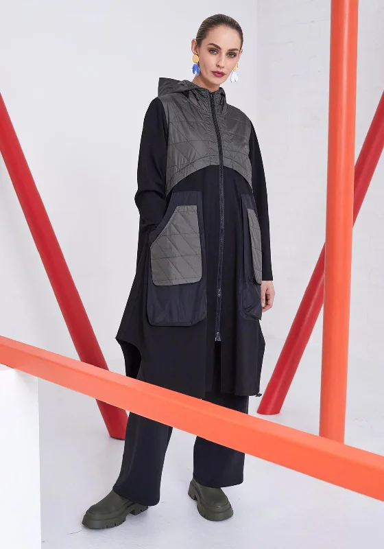 Naya Quilted Jersey Panel Coat, Black & Khaki