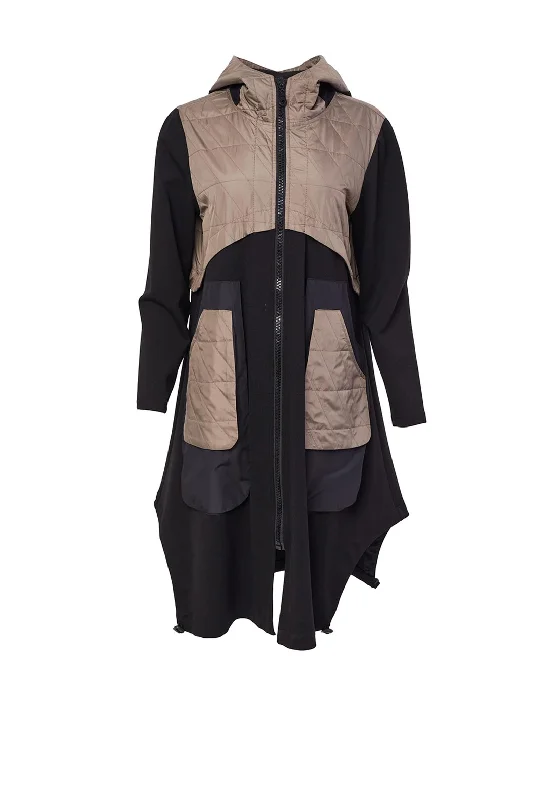 Naya Quilted Jersey Panel Coat, Black & Mink