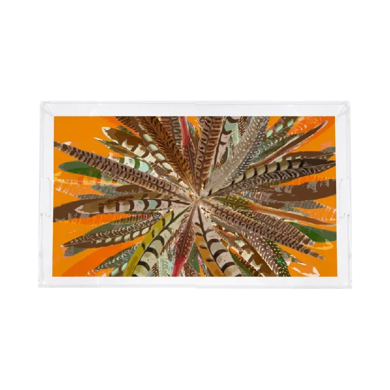 Pheasant Feathers Butternut XL Rectangle Acrylic Tray