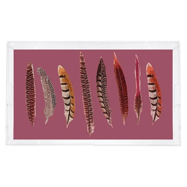 Pheasant Feathers Mauve 22.5X14.5 Acrylic Tray