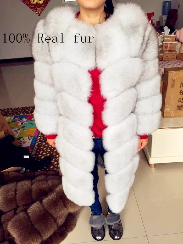 Real fur 2017 fox fur vest is 90 cm long coat sleeves design women free shipping