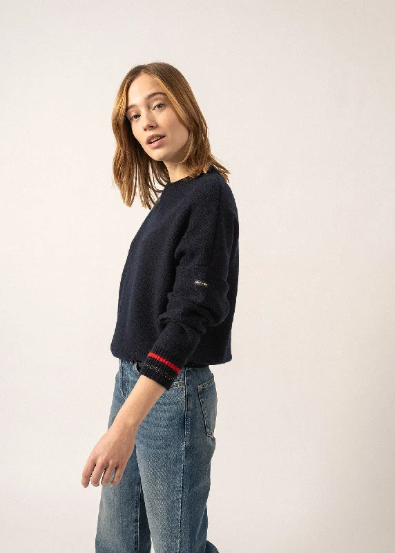 Sélune Sweatshirt-inspired Jumper - in wool, with lurex details (MARINE)