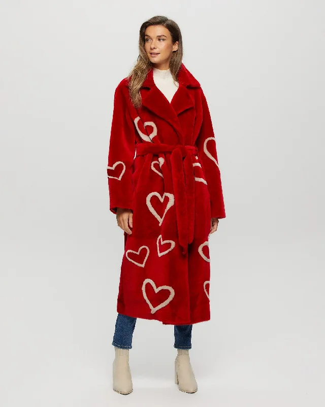 Select Shearling Lamb Coat with Heart Intarsia