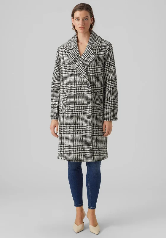 Vero Moda Hanna Houndstooth Long Wool Coat, Black